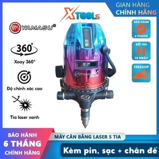Máy laser cân bằng 5 tia xanh Yamasu YMS-303PLUS 4 tia đứng, 1 tia ngang, 1 tia doi tâm - Chính hãng, máy cân mực laser