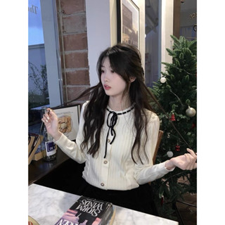 Áo dệt len mỏng tay tiểu thư xinh xắn dài tay 3 màu trắng đỏ đen thời trang nữ Famos