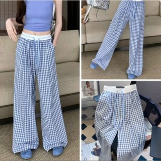  Quân ống rộng nữ lưng cao quần ống suông nữ dài kẻ sọc caro chất kate dày dặn thoáng mát CARY 