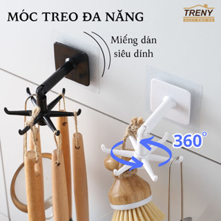 Móc dán tường - móc treo dọc, ngang có thể xoay 360 độ, nhiều đầu móc treo, chất liệu nhựa ABS