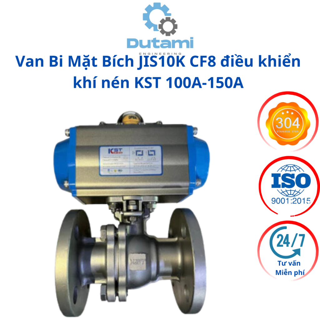 Van Bi Mặt Bích JIS10K CF8 điều khiển khí nén KST 15A-100A