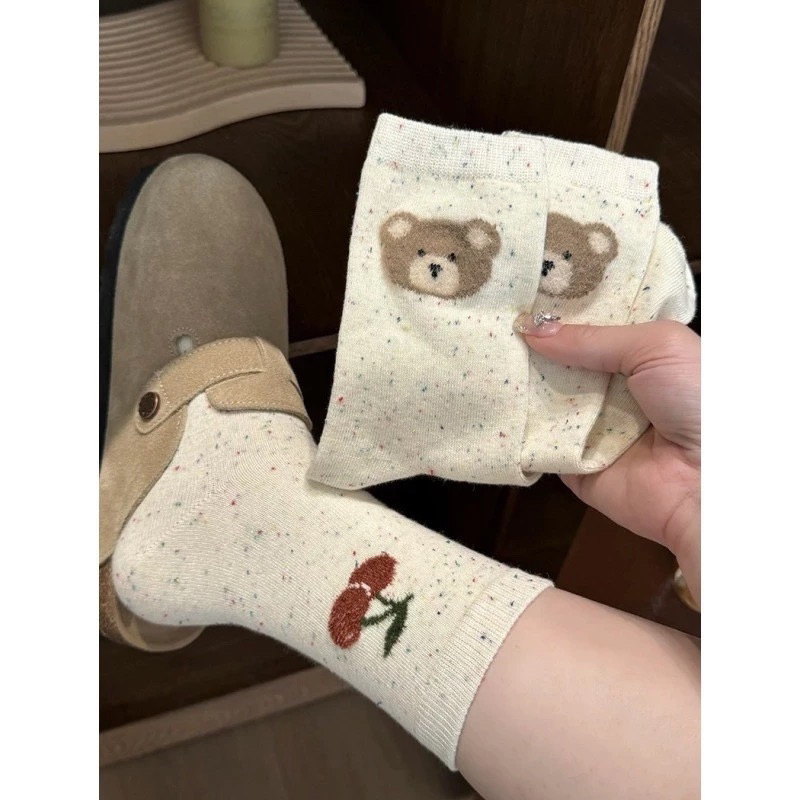 Bộ 10 Đôi Tất Gấu Sợi Màu Trơn Dễ Thương, Phong Cách Ins, Hỗ Trợ FREESHIP 🎀🎀