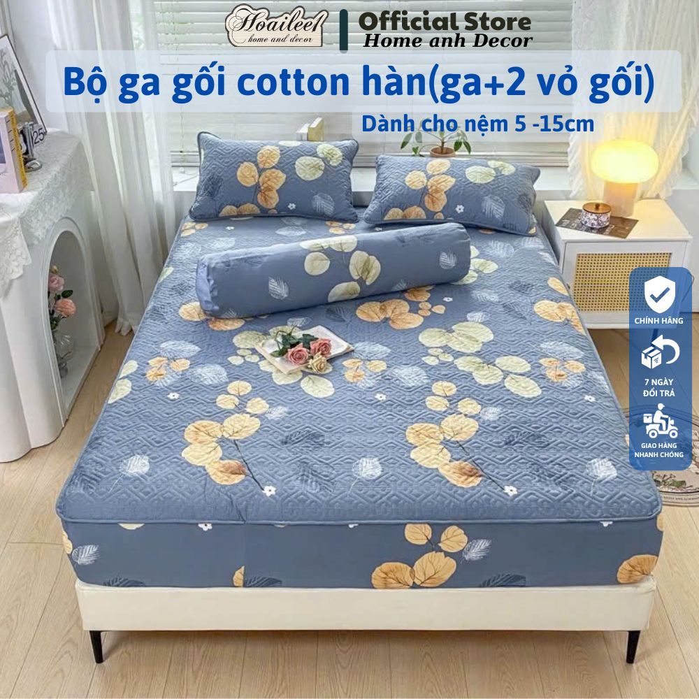 Bộ ga gối chun trần bông và 2 vỏ gối đầu sơ đũi,Ga Dày Dặn- Ga Trải Giường Cam Kết Bọc Đệm Không Xô 