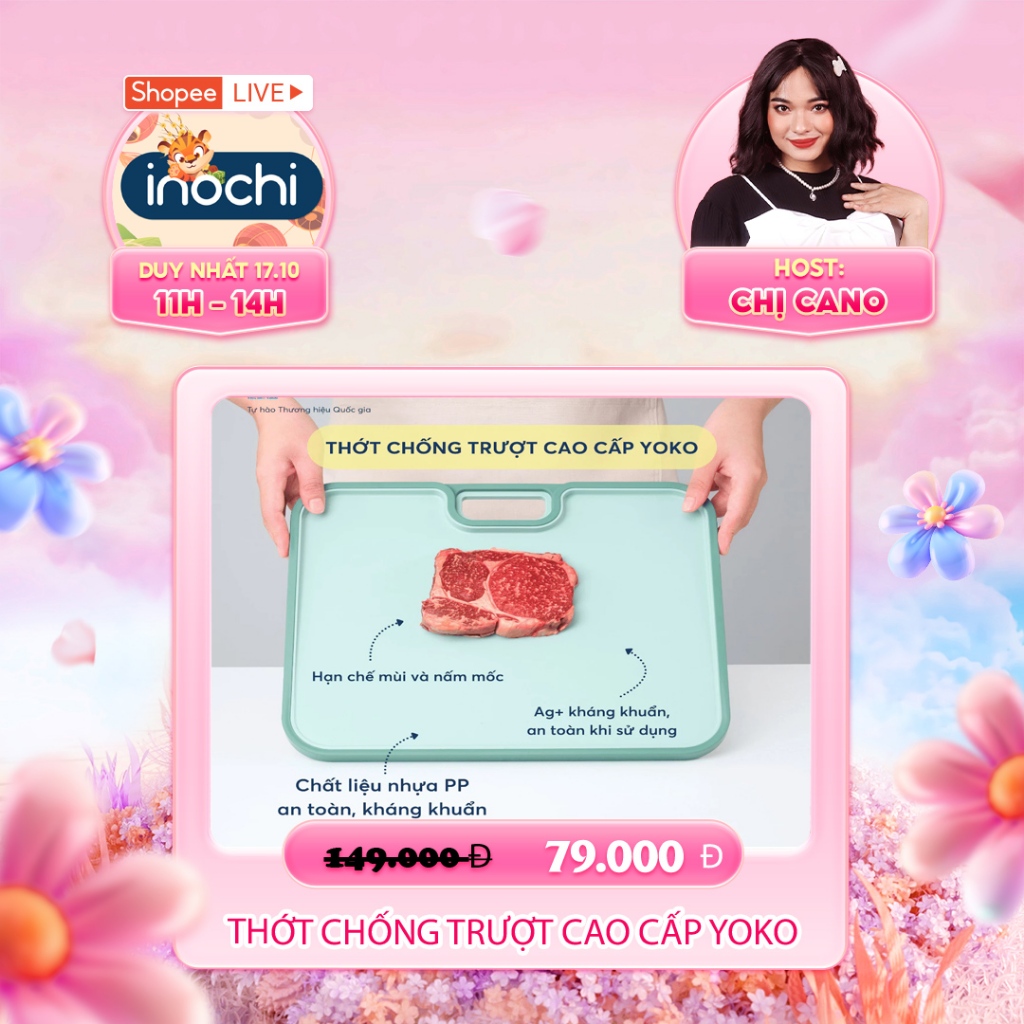 Thớt chống trượt cao cấp Yoko - Dùng để thái, cắt, các loại rau củ, thực phẩm, thịt cá...