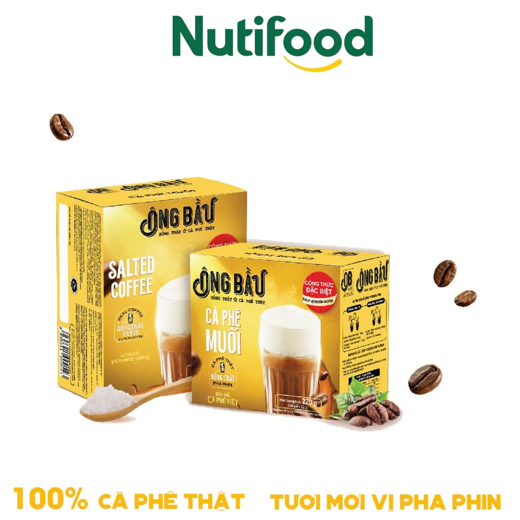 (SẢN PHẨM MỚI) Combo 03 Hộp 220G/ 30 Gói 22G Cafe Muối Ông Bầu tiện lợi thơm ngon - NUTIFOOD SHOP