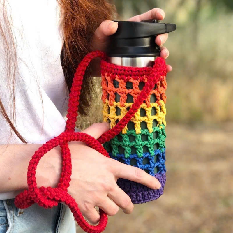 Túi đựng bình nước Cầu vòng bằng len / Túi đựng bình giữ nhiệt bằng len - Genxyz