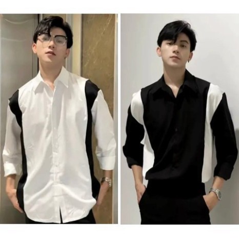 Áo Sơ Mi Nam Hot Dài Tay Phối Màu Đen Trắng Chất Vải COTTON Lạnh Min Không Xù, Áo Sơ Mi Nam Soái Ca Phối Màu Đen Trắng