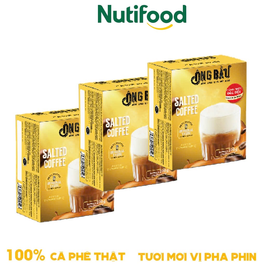 (SẢN PHẨM MỚI) Combo 03 Hộp 220G/ 30 Gói 22G Cafe Muối Ông Bầu tiện lợi thơm ngon -SHOP SỮA NUTIFOOD