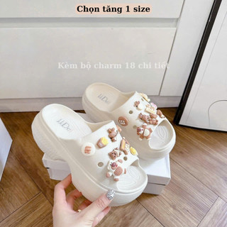  Dép độ đế 7cm quai ngang gắn charm gấu Dép quai ngang nữ Đức Phúc 312 