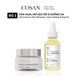 Bộ 2 sản phẩm ngừa mụn, thâm, mờ sẹo và dưỡng trắng da Cosan gồm Serum 30ml + Kem dưỡng 30g