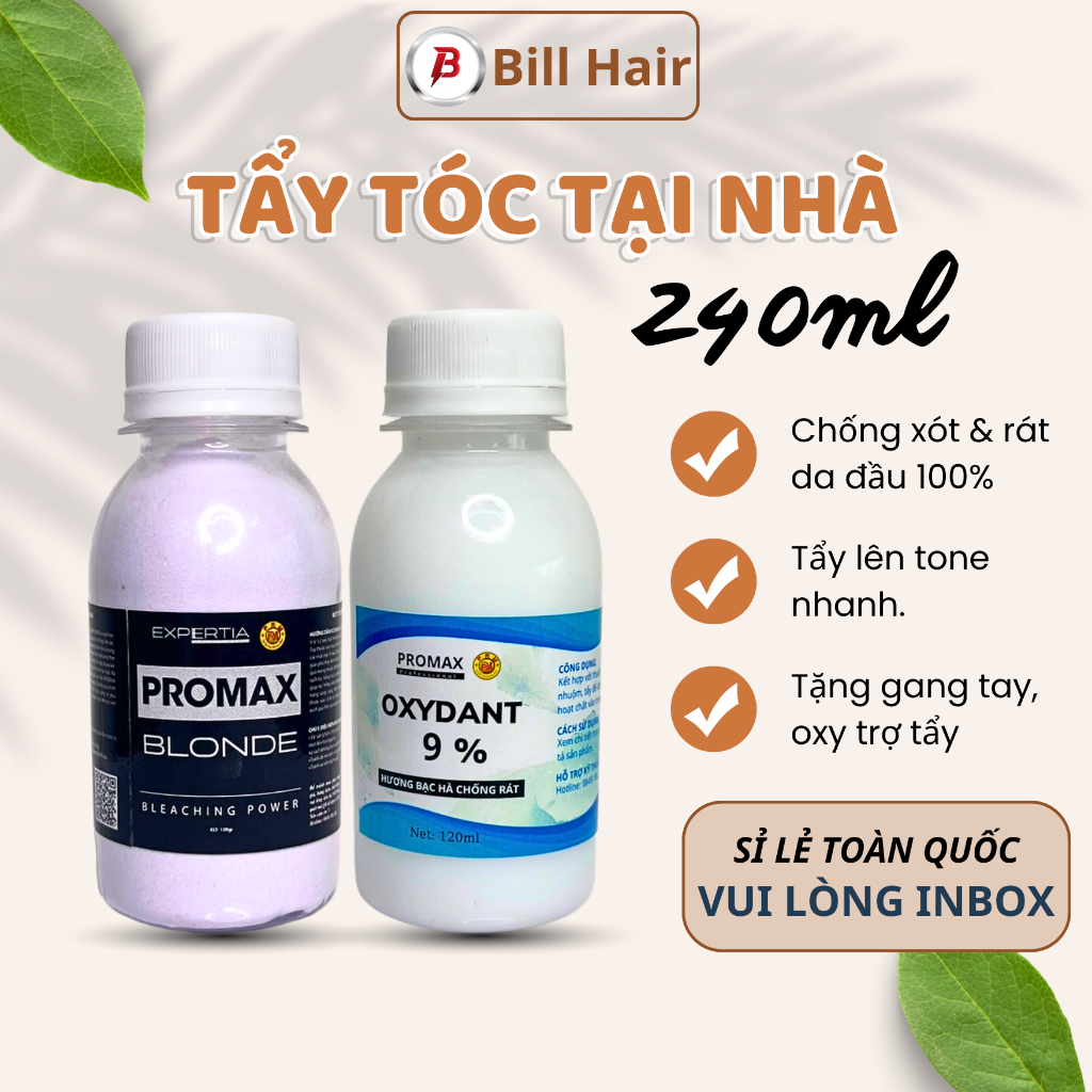 Thuốc tẩy tóc PROMAX 240ml cao cấp không xót da đầu, lên tone nhanh, không hư tóc | Huyenhana