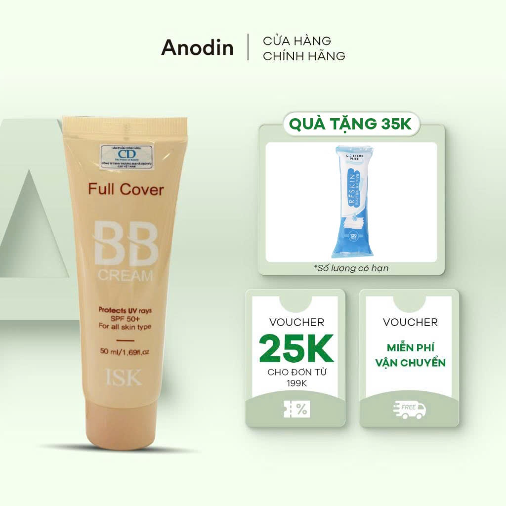 Kem Nền Trang Điểm chống nắng ISK Full Cover BB Cream SPF 50+/PA+++ 45ml, Che Phủ Tuyệt Đối, Kiềm Dầu Lâu Trôi