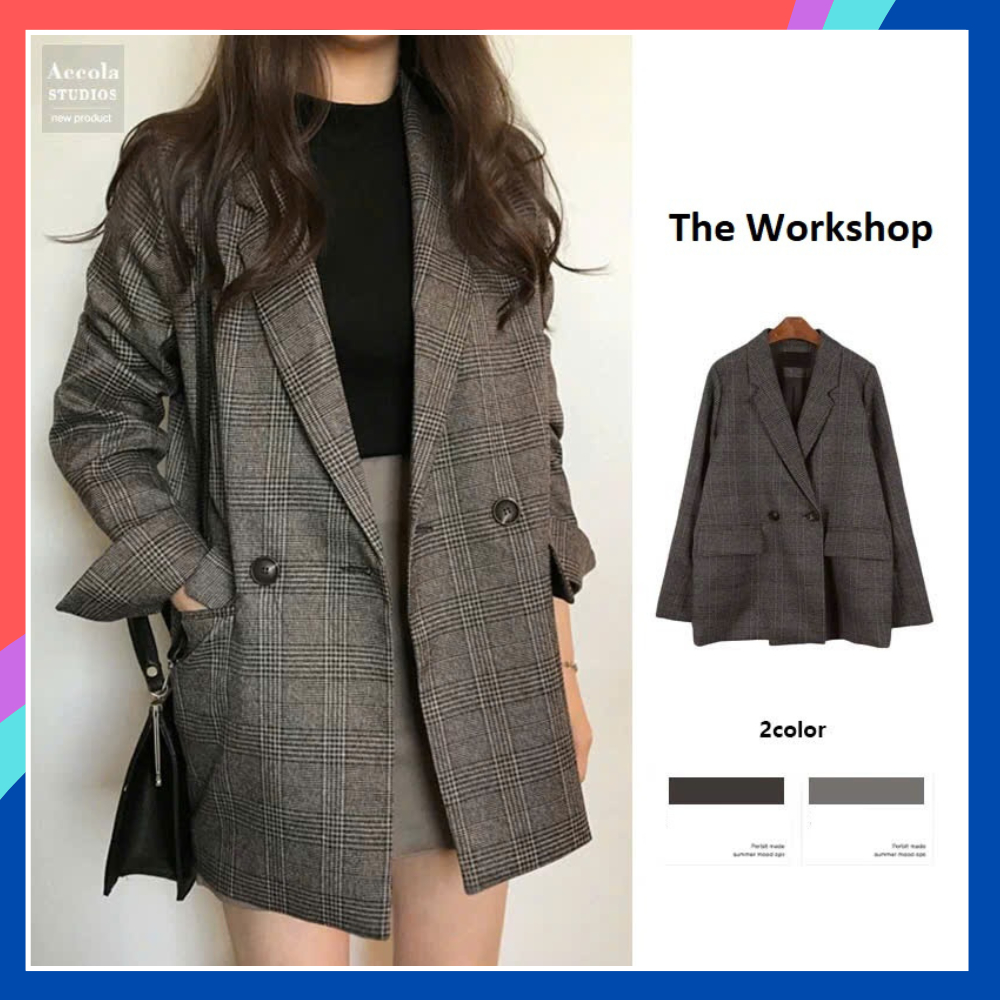 Áo khoác nữ blazer dáng dài vải kẻ trẻ trung năng động áo vest nữ 2 lớp Hàn Quốc chất cao cấp phù hợ