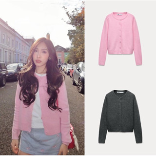    Sẵn xám S Áo cardigan áo len tay dài dệt kim có nút cổ tròn zara 2024 kèm ảnh thật 