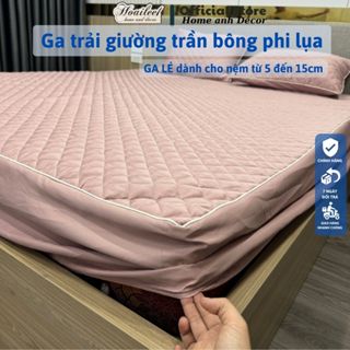 Ga trải giường trần bông bo chun phi lụa drap giường 1 màu ga trần chữ CC có bán lẻ vỏ gối