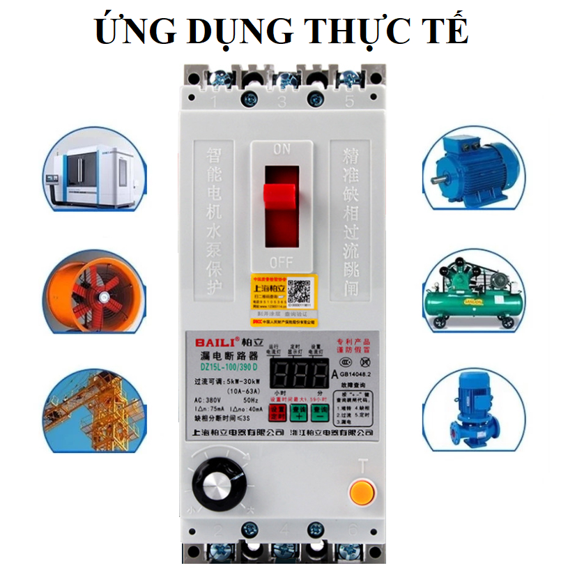 [CHÍNH HÃNG] át chống mất pha baili ,CB bảo vệ quá tải động cơ 3 pha 380v 40A 63A 100A