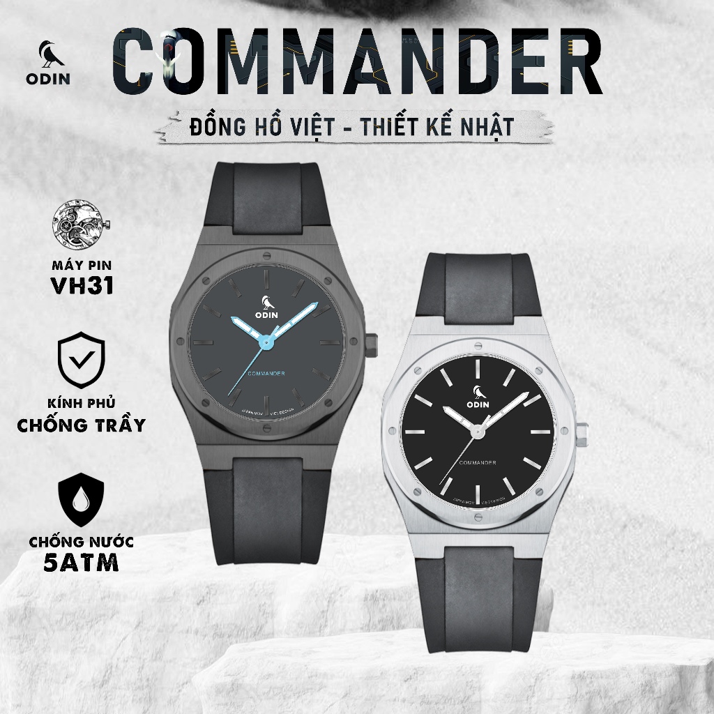 Đồng hồ Nam ODIN COMMANDER SILVER & GREY-Máy Pin Kim Trôi-Chính hãng Việt Nam máy Nhật VH31-chống nư