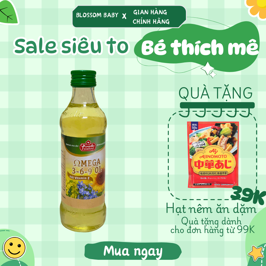 Dầu ăn dặm cho bé, dầu ép lạnh omega 369 Kunnella Đức 100ml, tăng cường miễn dịch, phát triển trí nã