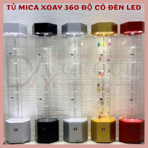 Kệ Tủ Trưng Bày Sản Phẩm Mica Có Đèn Led Xoay 360 Độ Đa Năng 2-3-4-5-6 Tầng Cao Cấp