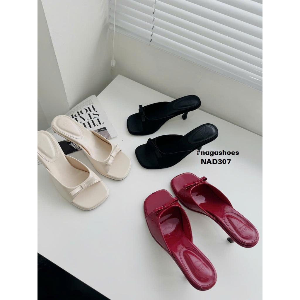 DÉP NAGASHOES QUAI NGANG ĐÍNH NƠ LỤA 8P NAD307