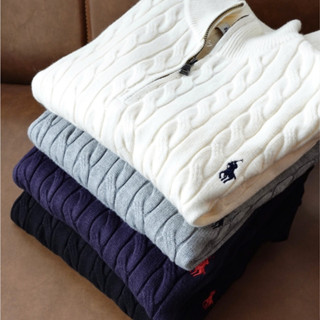 Áo Len Nam Cổ Lọ Phối Zip Thêu Ngựa DENIMST 715, Áo Sweater Len Hàn Quốc Unisex Vặn Thừng Dày Dặn