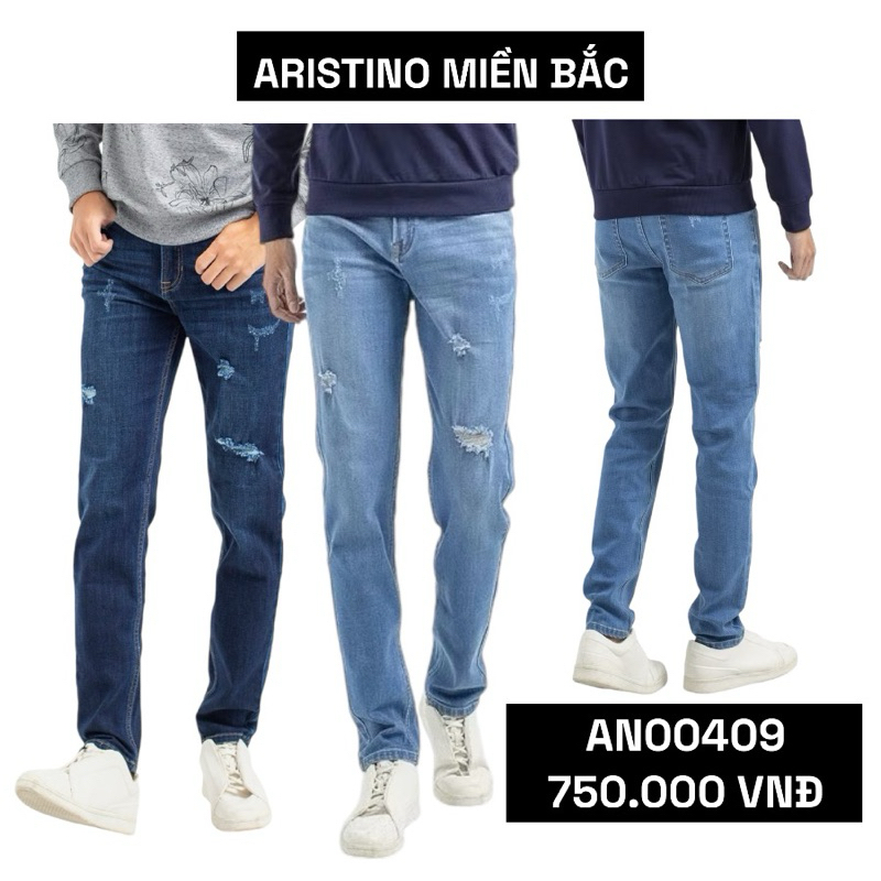 Quần jeans nam ARISTINO AJN00409 dáng ôm thiết kế mài rách nhẹ thời thương, phong cách giới trẻ phóng khoáng thoải mái