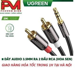 Cáp loa 3.5mm ra 2 đầu av ugreen 10591 - dây audio 3.5 ra 2 đầu rca 5mét -hàng chính hãng