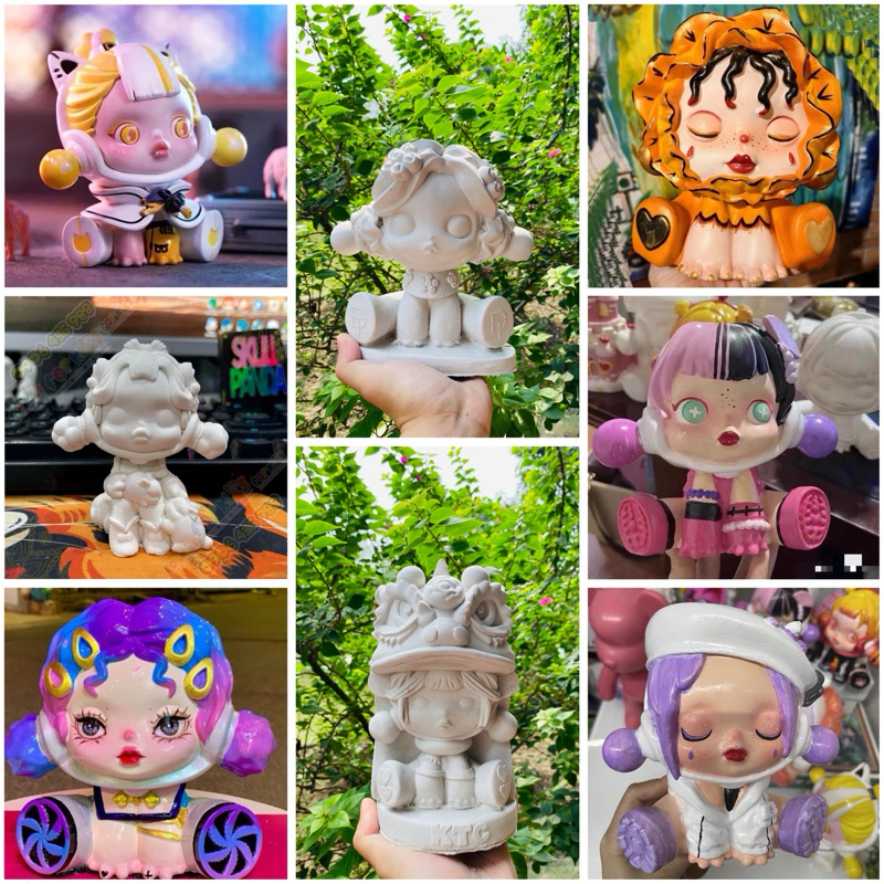 (TẶNG Vỉ 8 MÀU + CỌ VẼ ) Tượng tô màu SKULLPANDA SIÊU HOT thạch cao size lớn 18-24cm