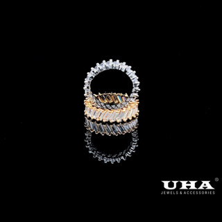 N1278 Nhẫn Unisex đính đá bagutte cao cấp sáng lấp lánh UHA