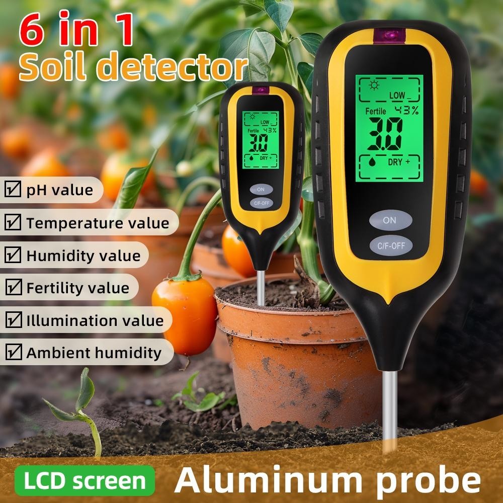 Máy đo đất, thiết bị đo PH đất 6-1 (PH, độ ẩm, ánh sáng, nhiệt độ) máy đo đất chính xác cao