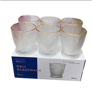  Bộ 6 cốc ly thuỷ tinh viền vàng chấm bi dung tích 280ml 