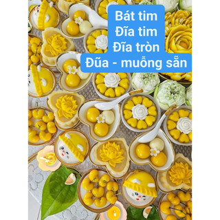 Bát tim viền vàng đậm , đĩa tim viền vàng đậm decor mâm cúng( mẫu mới 2024)