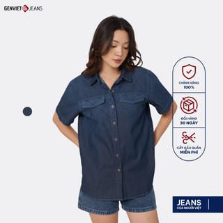 Áo Sơ Mi Cộc Tay Unisex Genviet vải Jeans Thời Trang Suông XAU24J8572