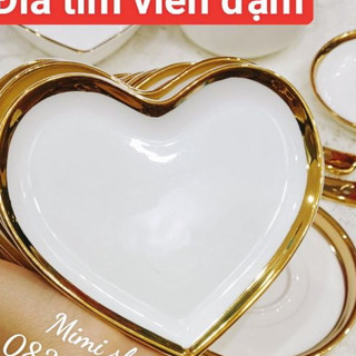 Bát tim viền vàng đậm , đĩa tim viền vàng đậm decor mâm cúng( mẫu mới 2024)