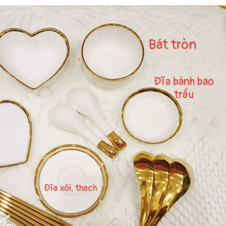 Bát tim viền vàng đậm , đĩa tim viền vàng đậm decor mâm cúng( mẫu mới 2024)