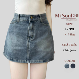 Chân Váy Jean Dáng Chữ A Có Lót Trong Cạp Cao Cài Cúc Bigsize MiSoul, Chân Váy Ngắn Có Khóa Kéo 312