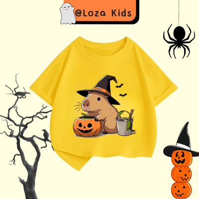 Áo thun Capybara Halloween cho bé trai và bé gái - Áo phông trẻ em Loza Kids- AT2845