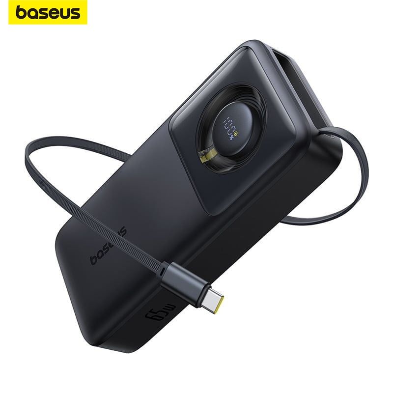 Sạc dự phòng nhanh 65W Baseus 20000mAh có dây Type-C sạc nhiều thiết bị.