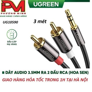 Dây loa 3.5mm sang 2 đầu av dài 3m ugreen 10590 - cáp audio 3.5 ra 2 đầu rca _hàng chính hãng