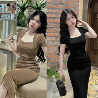 Đầm Body Nữ Dáng Ngắn Cổ Vuông Năng Động, Váy Nữ Thiết Kế Phong Cách Basic Dễ Phối Đồ MINION D121