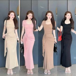 Đầm Body Nữ Cổ Vuông Tay Ngắn Dáng Dài  MINION D146, Váy Nữ Thiết Kế Tôn Dáng Phong Cách Hàn Quốc