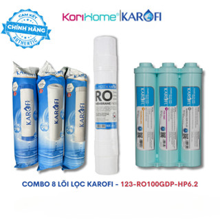 Combo bộ 10 lõi lọc Karofi với cụm HP6.2 gồm 6 lõi chức năng, dùng bộ thô thường và màng RO 100GDP Hàn