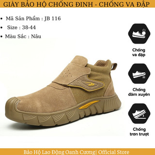 Giày bảo hộ không dây chống đinh, chống dập ngón chất liệu da lộn cao cấp