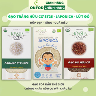 Gạo trắng hữu cơ ST25, Japonica, lứt đỏ 1kg Hoa Sữa ONFOD nấu cháo ăn dặm cho bé hộp đẹp