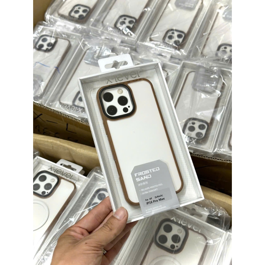 Ốp lưng X-Level Frosted Sand iPhone 16 Pro Max, 16 Pro viền màu lưng nhám chống vân tay, chống sốc