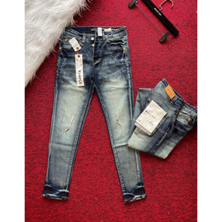 Quần jean bò nam Purple wash loang xanh đậm nhạt vân sóng gối rách nhỏ treo tem mác lụa