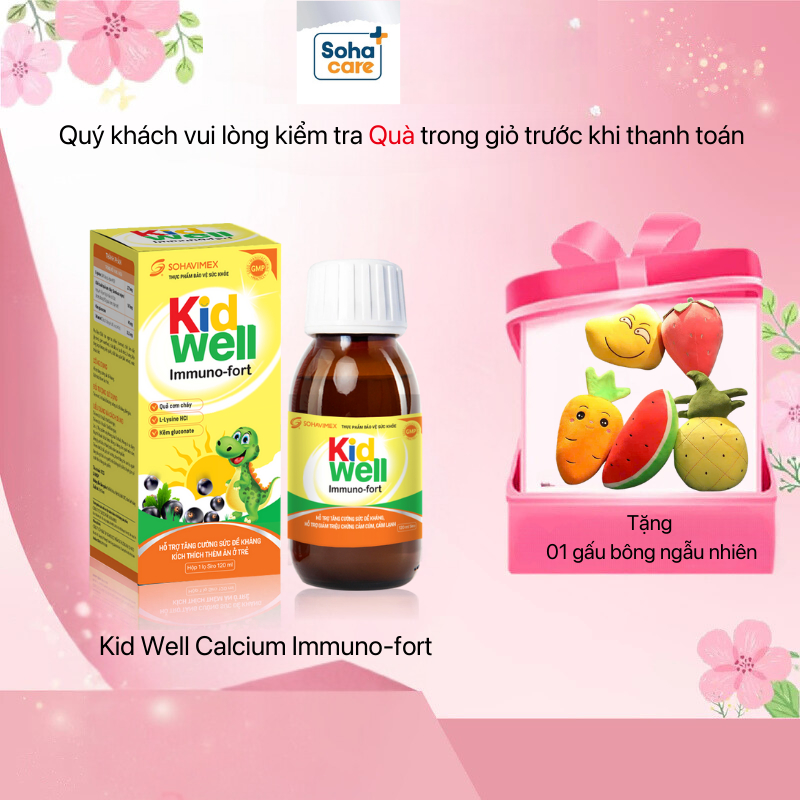 Siro ăn ngon cho bé Kid Well Immuno-Fort hộp 1 lọ 120ml  cho bé từ 2 tuổi