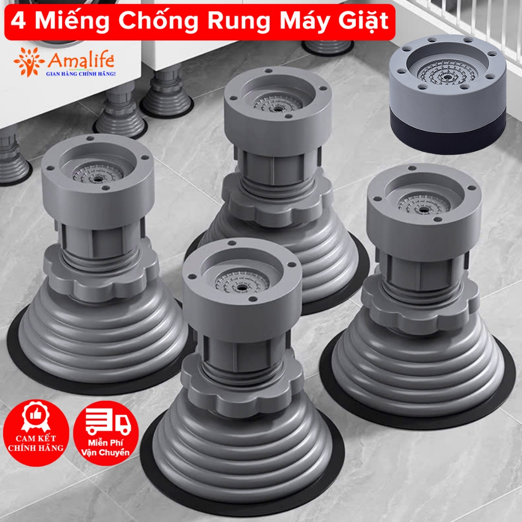 Bộ Chân Đế Máy Giặt 4 Miếng Kê Tủ Lạnh Chống Rung Chống Trơn Trượt Điều Chỉnh Tăng Giảm Chiều Cao Hãng Amalife