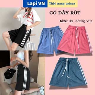 Quần Short Lửng 3 Sọc Unisex Nam Nữ Lapi VN, Freesize Đến 65kg, Chất Thun Dày Dặn Có Dây Rút, Quần Đùi 3 Line Phối Màu