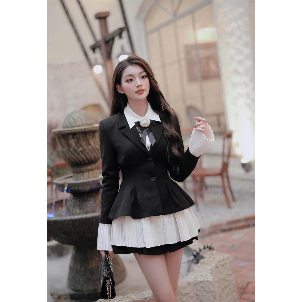 S759 SET 4 MÓN THIẾT KẾ BIGSIZE ÁO KHOÁC BLAZER + ÁO SƠ MI TRẮNG + CHÂN VÁY + TANG HOA (TÁO ĐỎ BIGSIZE 55-90KG) 🍎🍎🍎